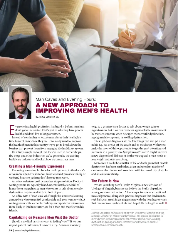 Urology of Virginia's Own Dr. Langston Featured in Hampton Roads Physician's Magazine