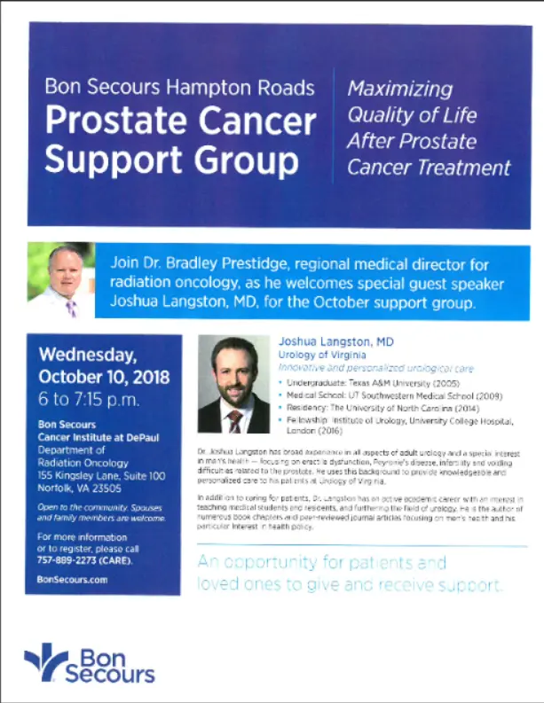 Dr. Langston speaks at Prostate Cancer Support Group