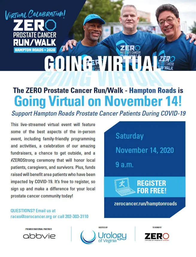 The ZERO Prostate Cancer Run/Walk - Hampton Roads is Going Virtual on November 14!