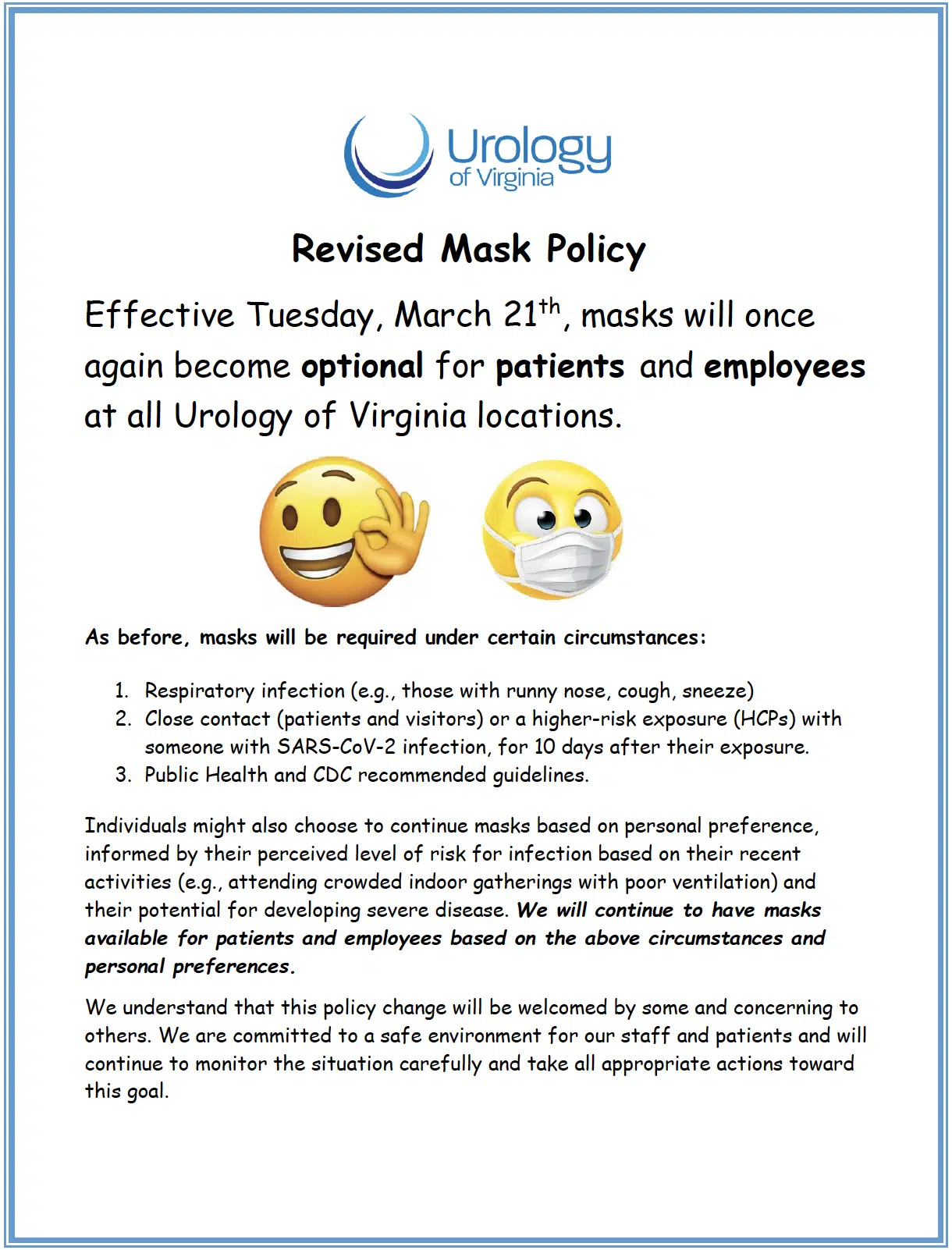 Revised Mask Policy